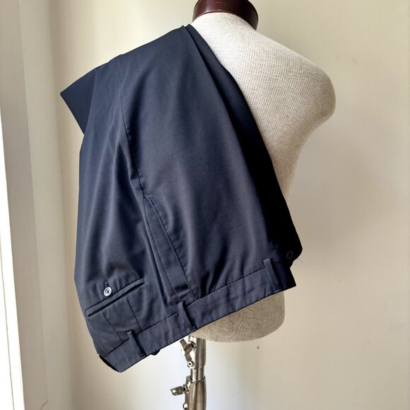 Coppley $330 Men's‎ Dress Pants 40x29 Black Wool Trousers Flat Front Canada Made - Picture 9 of 10